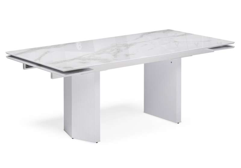 Стол стеклянный Стеклянный стол Монерон 200(260)х100х77 белый мрамор / белый (100x77). 